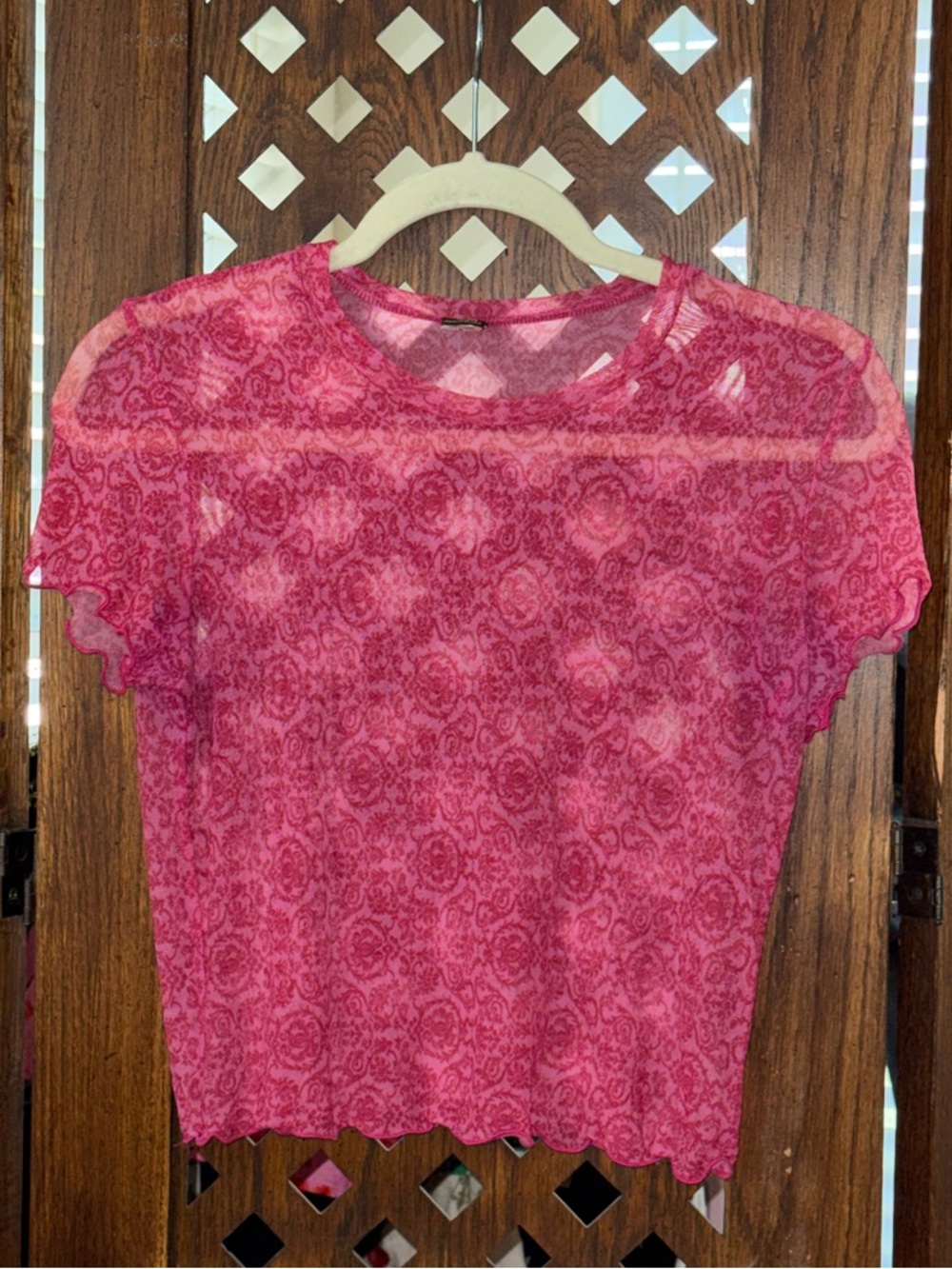 Only Hearts Raspberry Pink Sheer Floral Lace Crop Tee